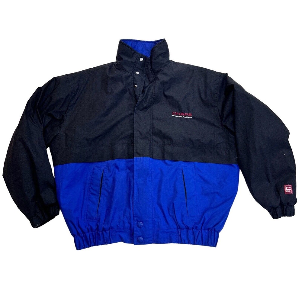 Vtg Ralph Lauren Chaps Jacket Color Block Blue Zip-up and Snap Size XL